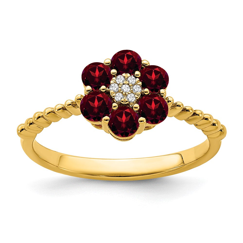 Image of ID 1 14K Yellow Gold Garnet and Real Diamond Floral Ring