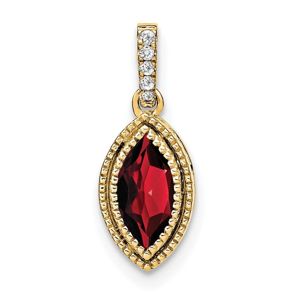 Image of ID 1 14K Yellow Gold Marquise Garnet and Real Diamond Pendant