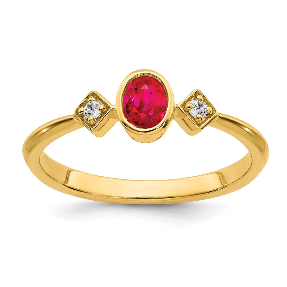 Image of ID 1 14K Yellow Gold Oval Bezel Ruby and Real Diamond Ring