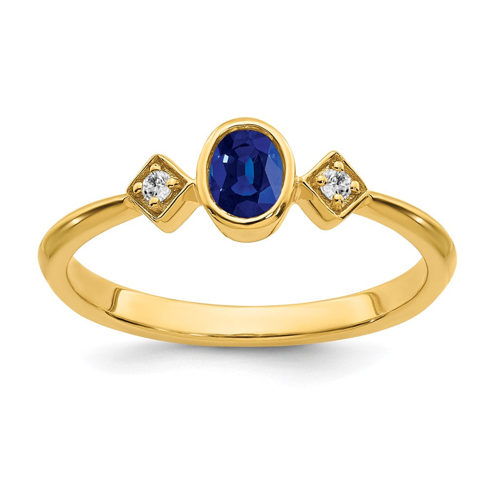 Image of ID 1 14K Yellow Gold Oval Bezel Sapphire and Real Diamond Ring