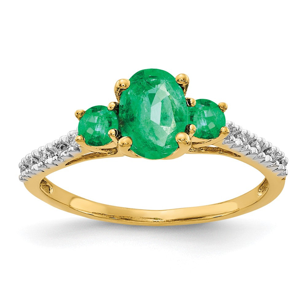Image of ID 1 14K Yellow Gold Oval Emerald and Real Diamond Ring