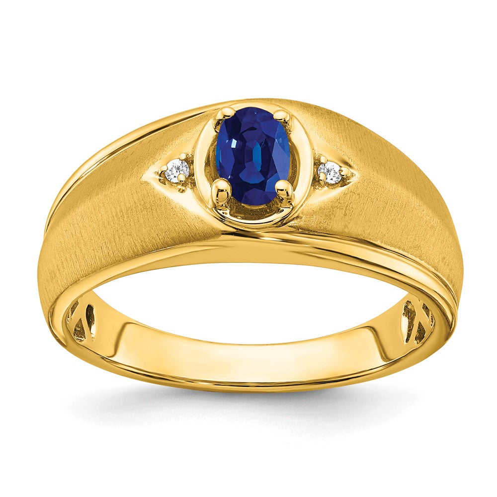 Image of ID 1 14K Yellow Gold Oval Sapphire and Real Diamond Mens Ring