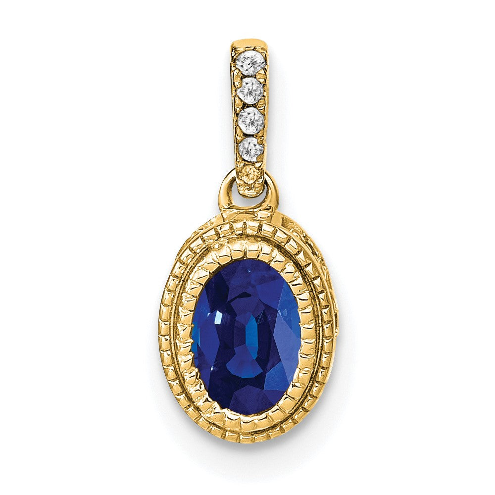 Image of ID 1 14K Yellow Gold Oval Sapphire and Real Diamond Pendant