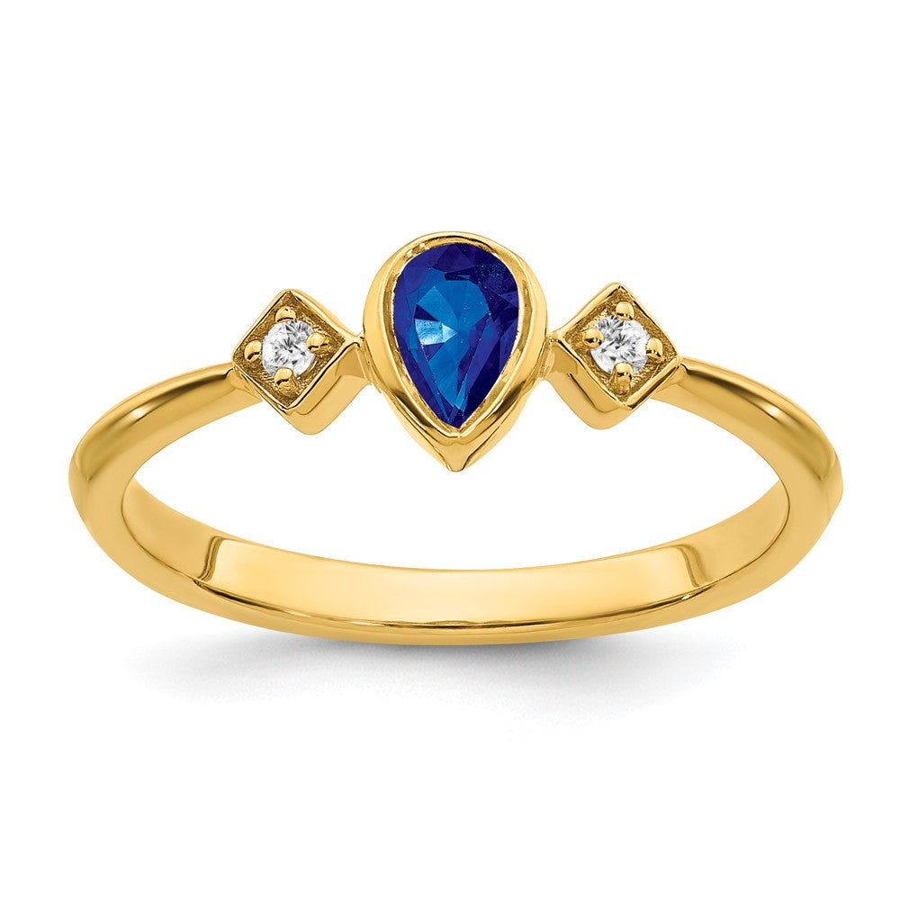 Image of ID 1 14K Yellow Gold Pear Bezel Sapphire and Real Diamond Ring