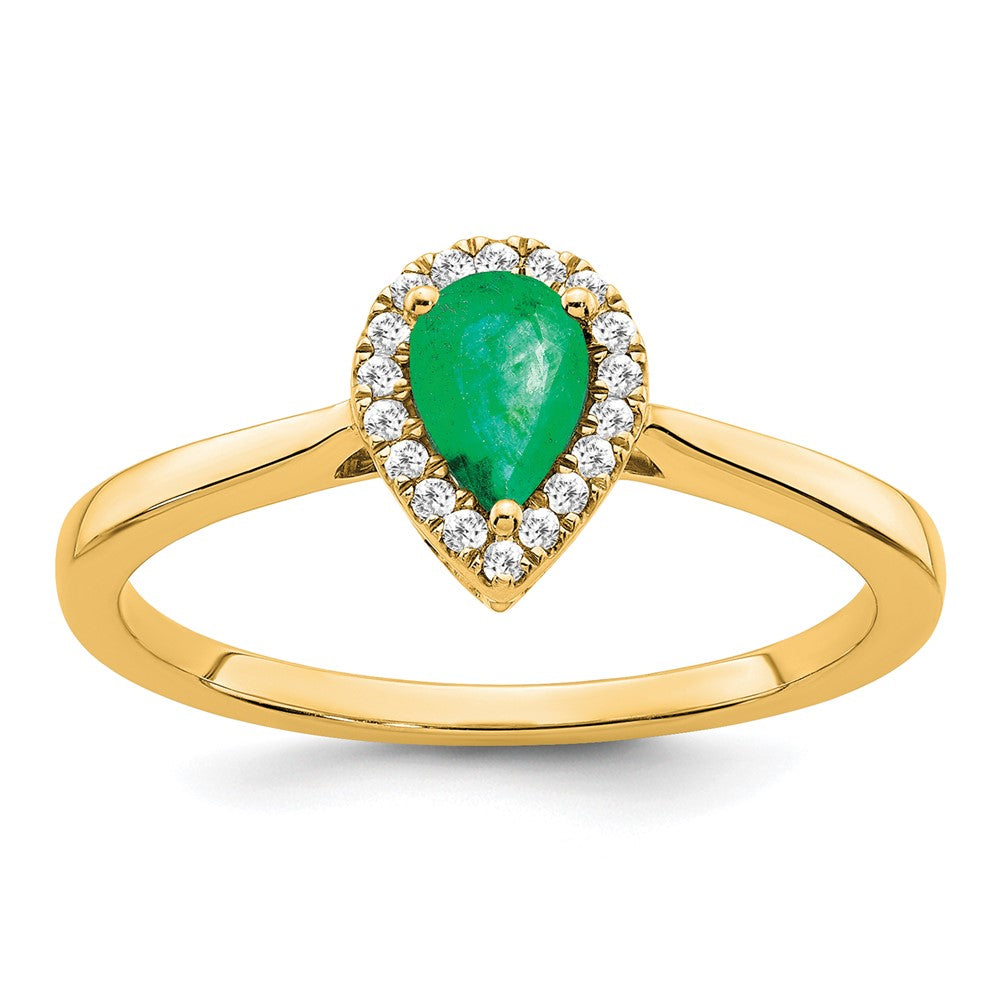 Image of ID 1 14K Yellow Gold Pear Emerald and Real Diamond Halo Ring
