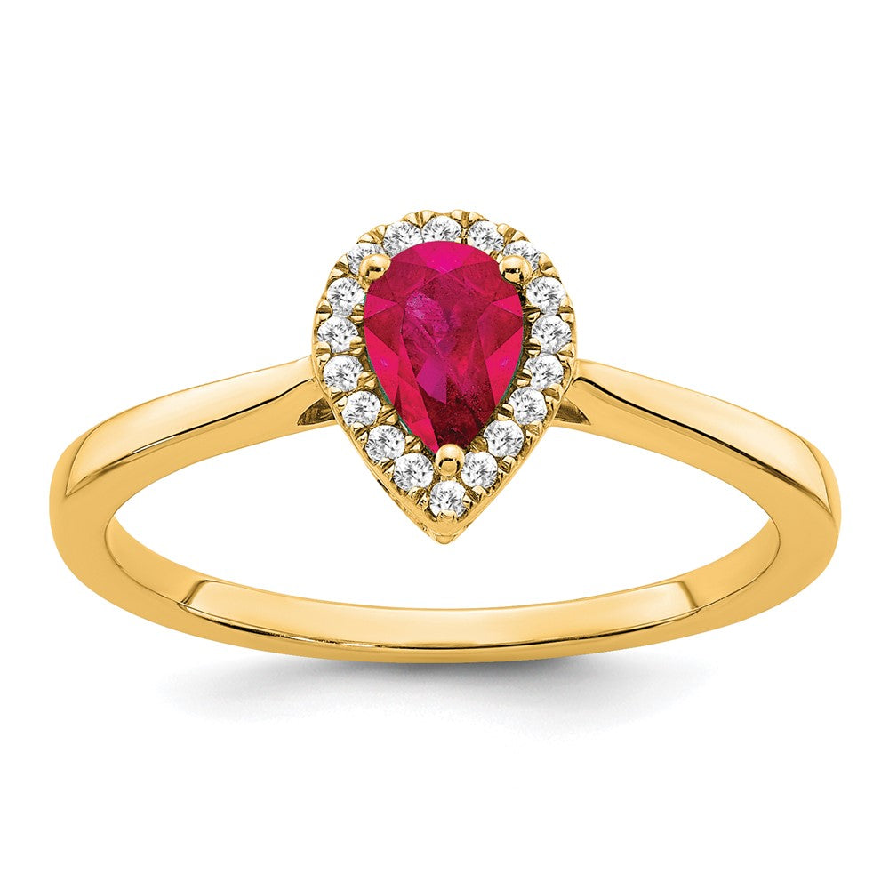 Image of ID 1 14K Yellow Gold Pear Ruby and Real Diamond Halo Ring