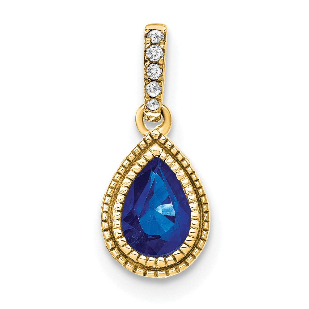 Image of ID 1 14K Yellow Gold Pear Sapphire and Real Diamond Pendant