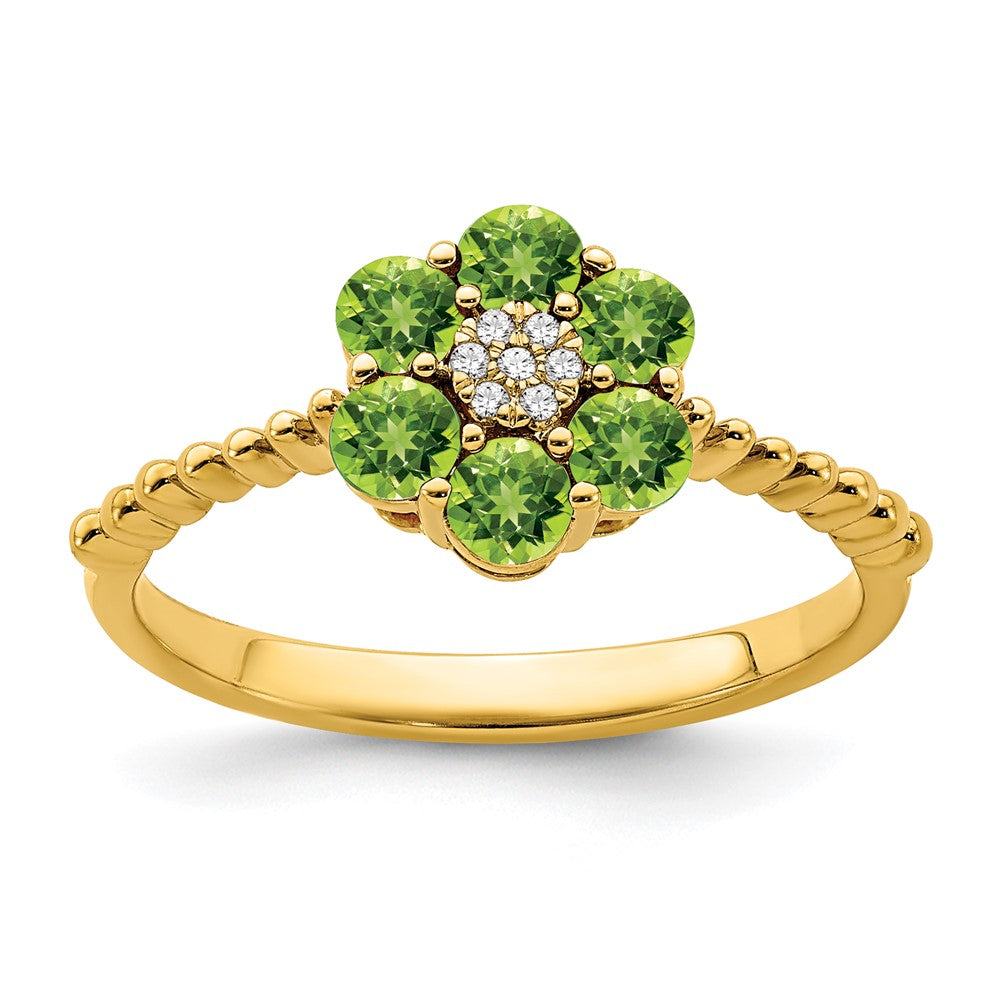 Image of ID 1 14K Yellow Gold Peridot and Real Diamond Floral Ring