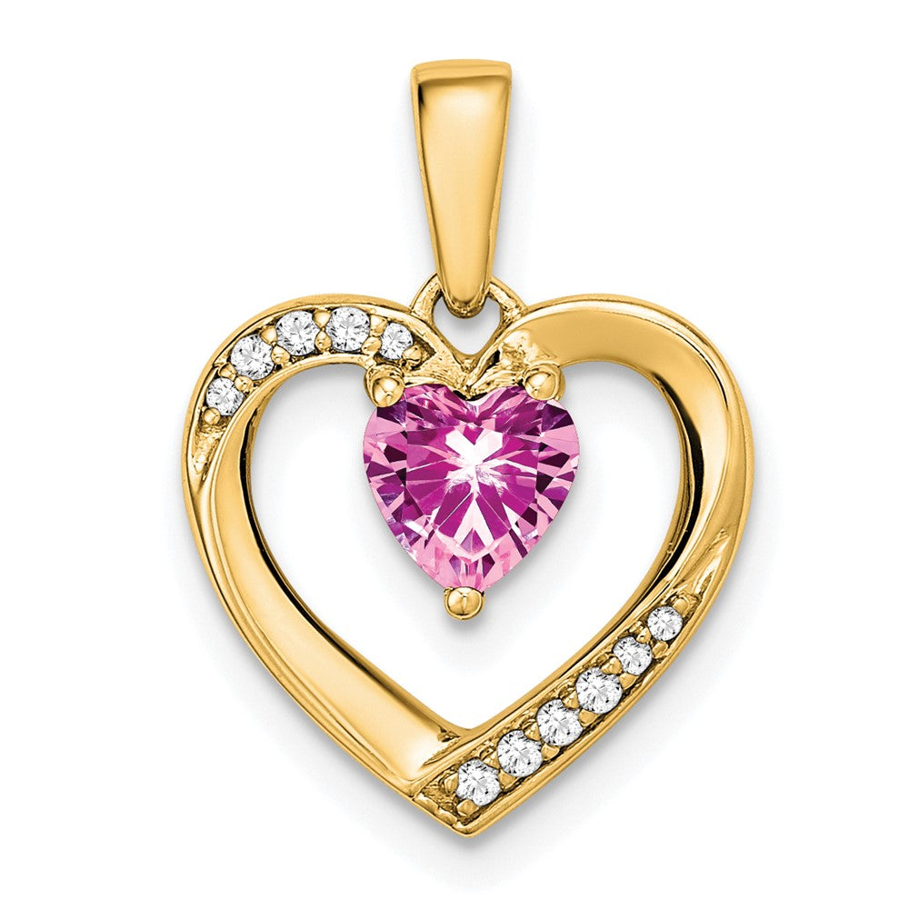 Image of ID 1 14K Yellow Gold Pink Sapphire and Real Diamond Heart Pendant