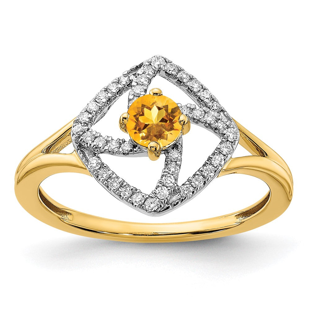 Image of ID 1 14K Yellow Gold Polished Real Diamond and Citrine Square Ring