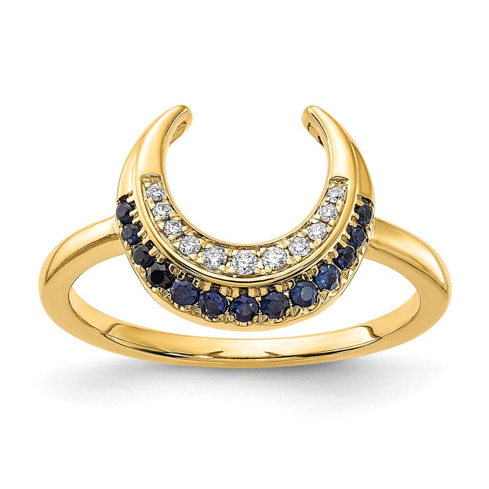Image of ID 1 14K Yellow Gold Polished Sapphire and Real Diamond Moon Ring