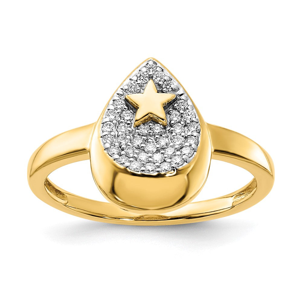 Image of ID 1 14K Yellow Gold Polished Teardrop w/Star Real Diamond Ring