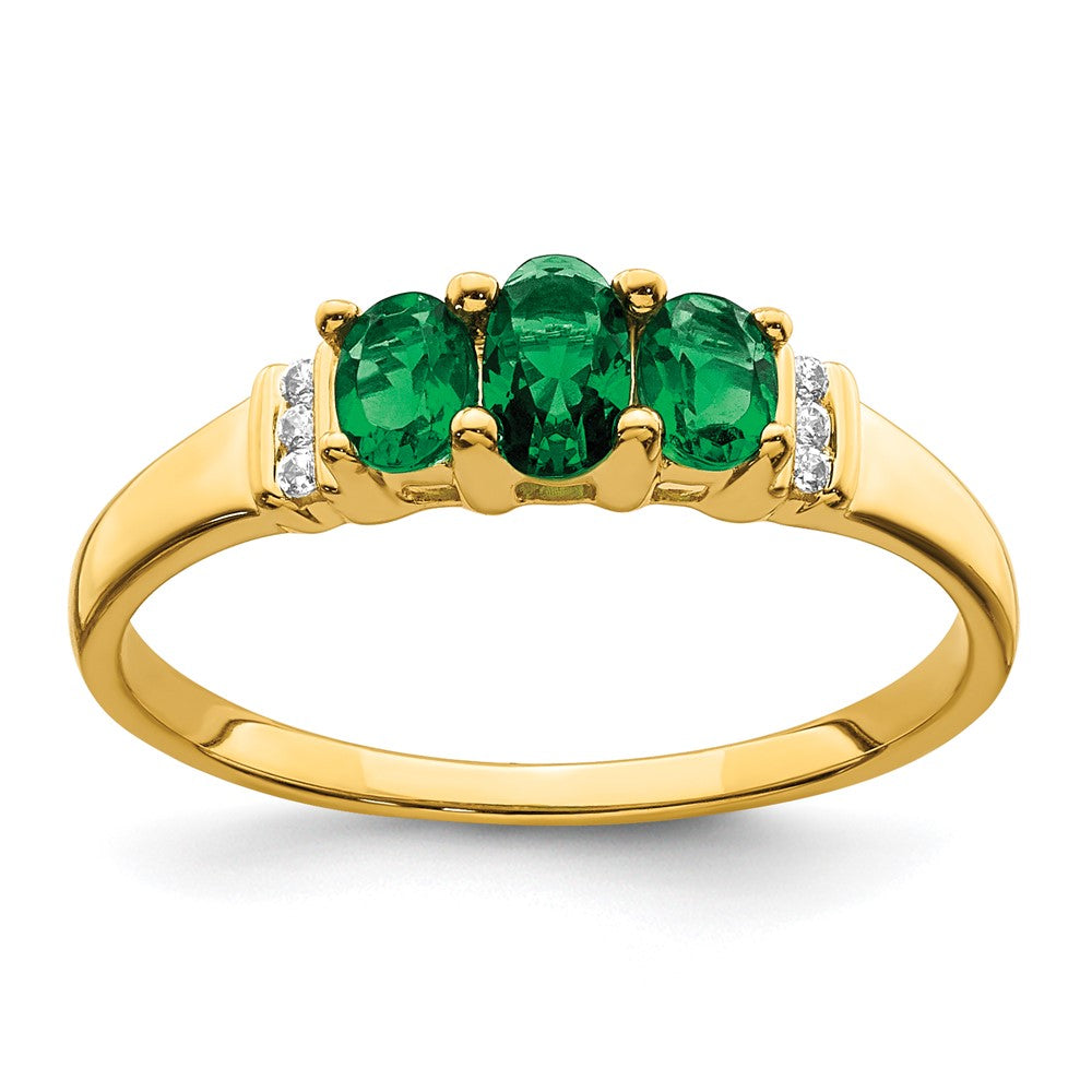 Image of ID 1 14K Yellow Gold Polished Triple Emerald and Real Diamond 3-stone Ring