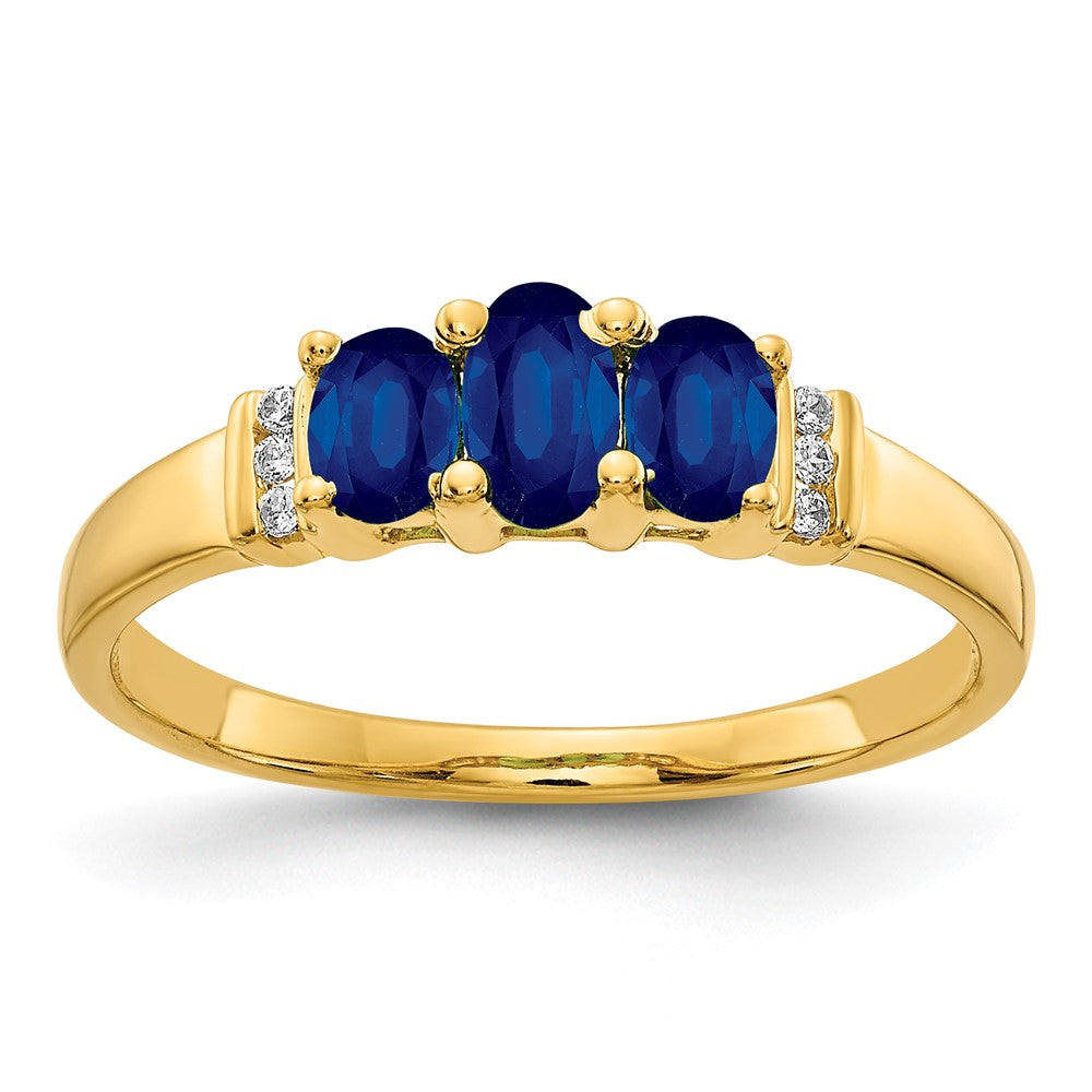 Image of ID 1 14K Yellow Gold Polished Triple Sapphire and Real Diamond 3-stone Ring