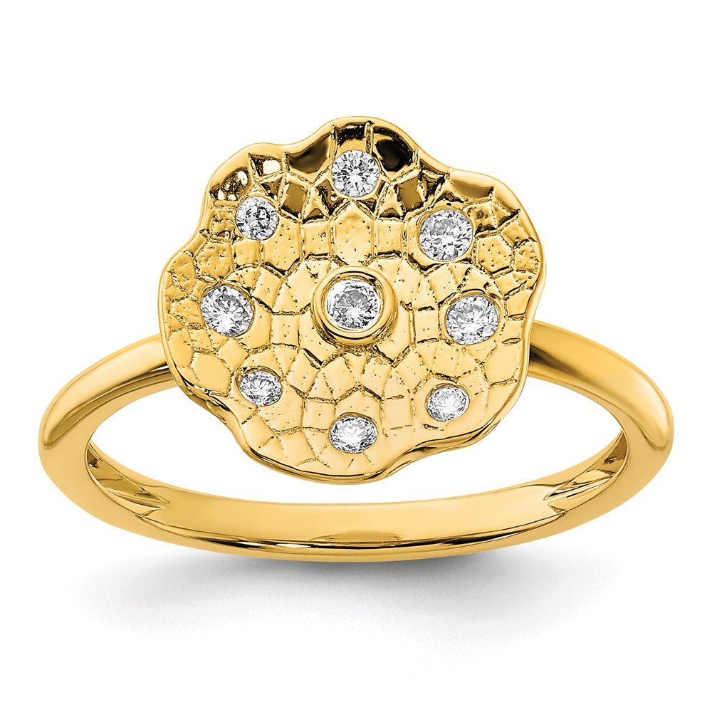 Image of ID 1 14K Yellow Gold Polished and Textured Real Diamond Circle Ring