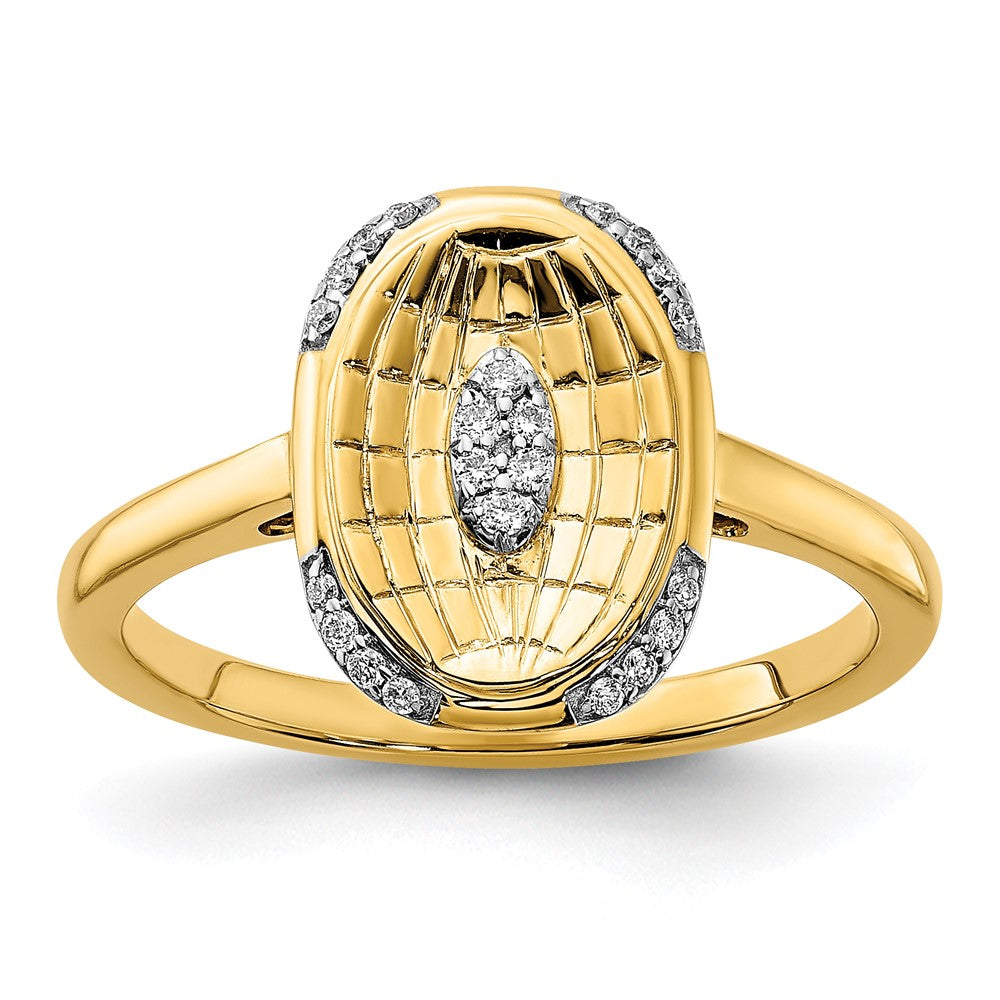 Image of ID 1 14K Yellow Gold Polished and Textured Real Diamond Oval Ring