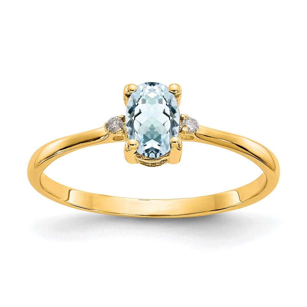 Image of ID 1 14K Yellow Gold Real Diamond & Aquamarine Birthstone Ring