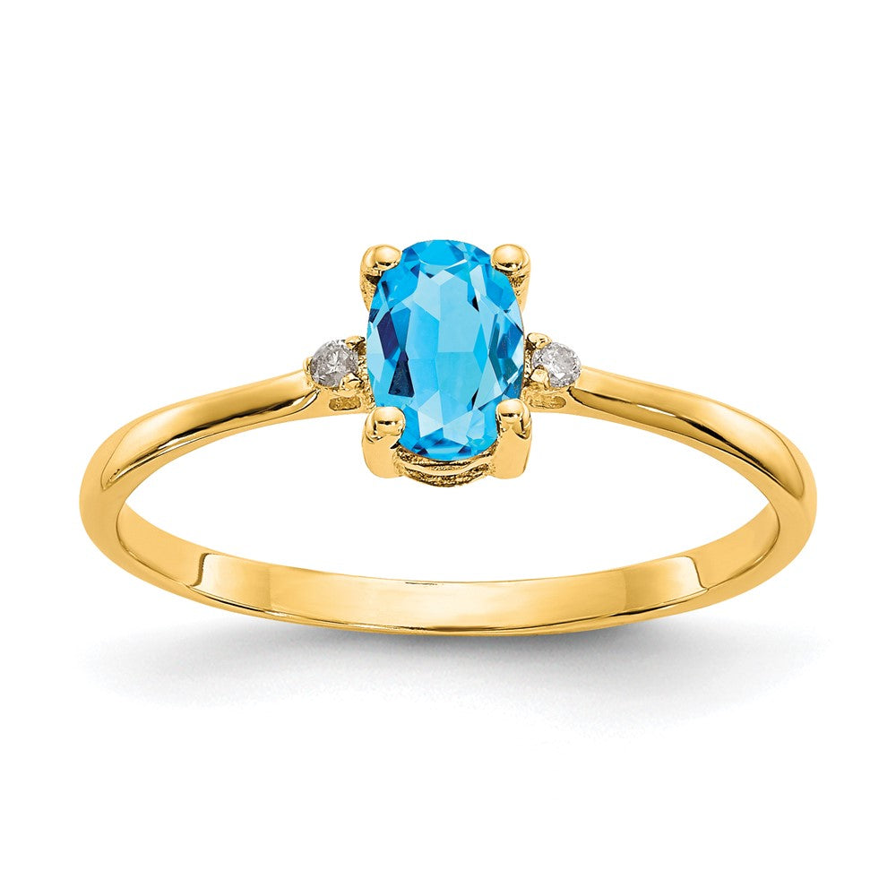Image of ID 1 14K Yellow Gold Real Diamond & Blue Topaz Birthstone Ring