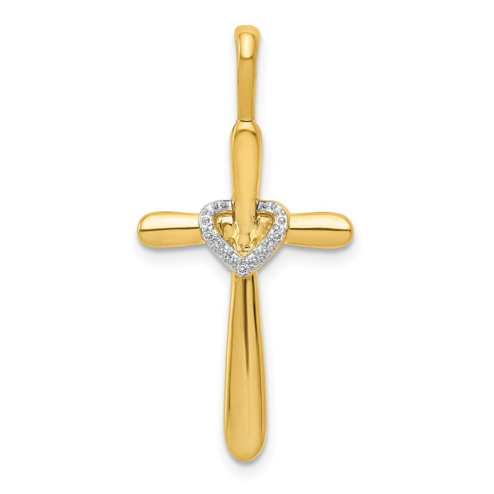 Image of ID 1 14K Yellow Gold Real Diamond Cross w/Heart Pendant