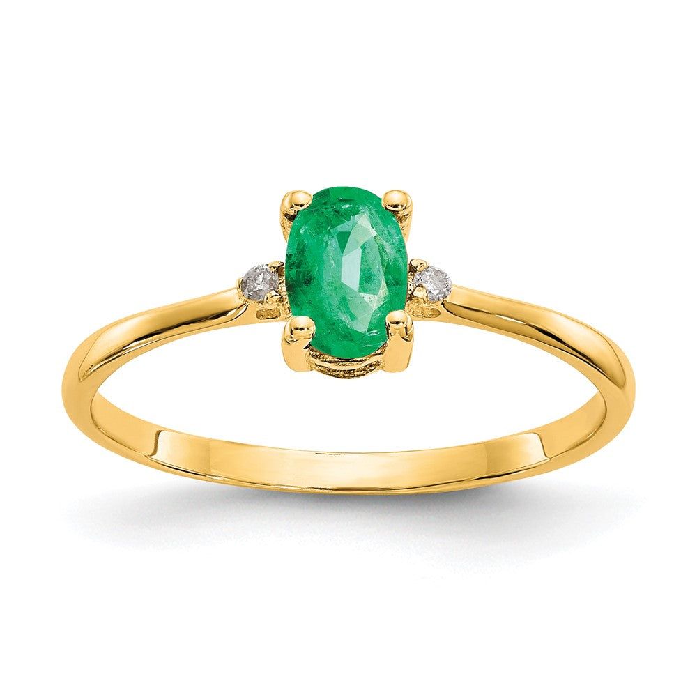 Image of ID 1 14K Yellow Gold Real Diamond & Emerald Birthstone Ring