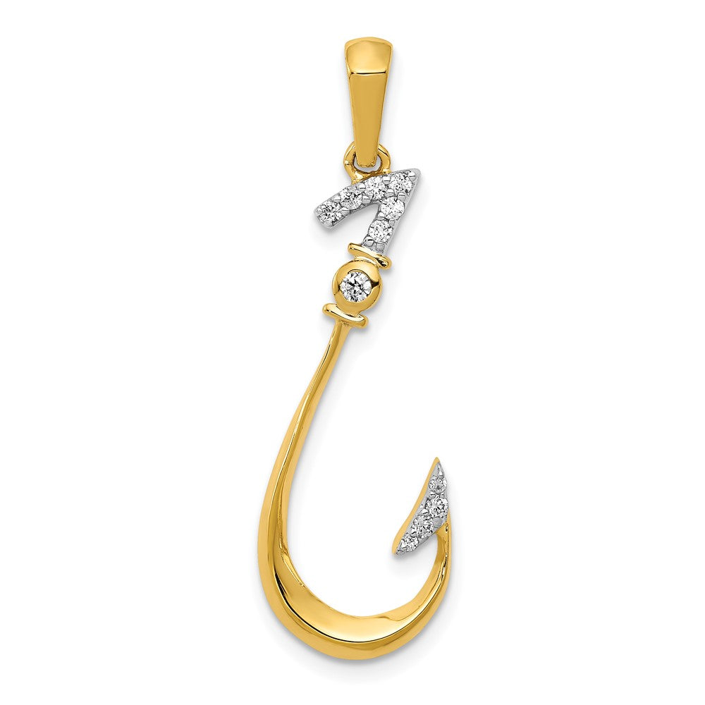 Image of ID 1 14K Yellow Gold Real Diamond Fish Hook Pendant