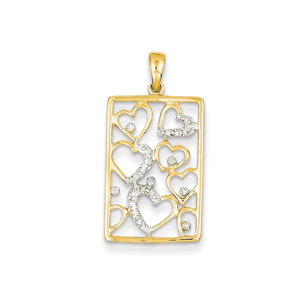 Image of ID 1 14K Yellow Gold Real Diamond Hearts in Rectangle Pendant