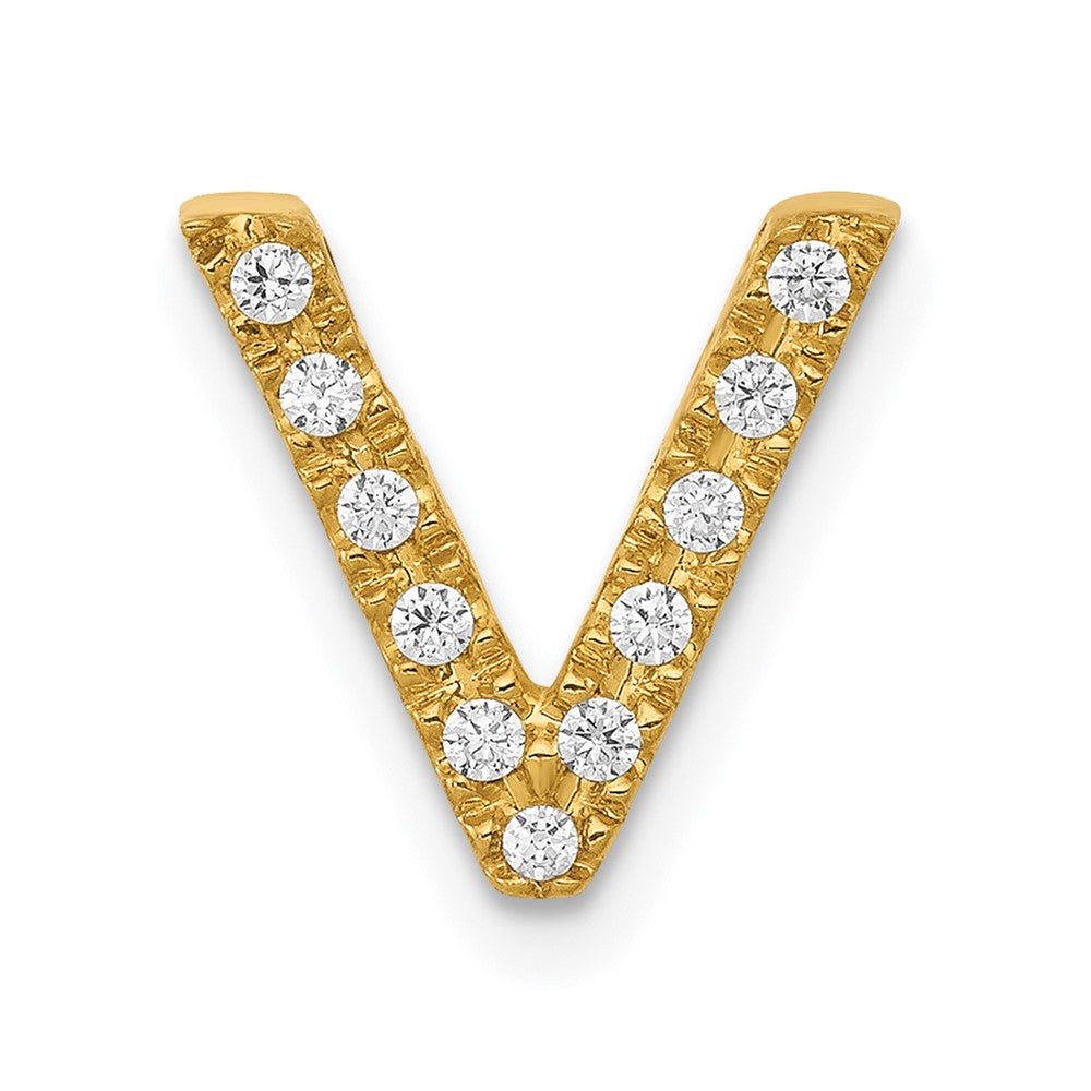 Image of ID 1 14K Yellow Gold Real Diamond Letter V Initial Charm