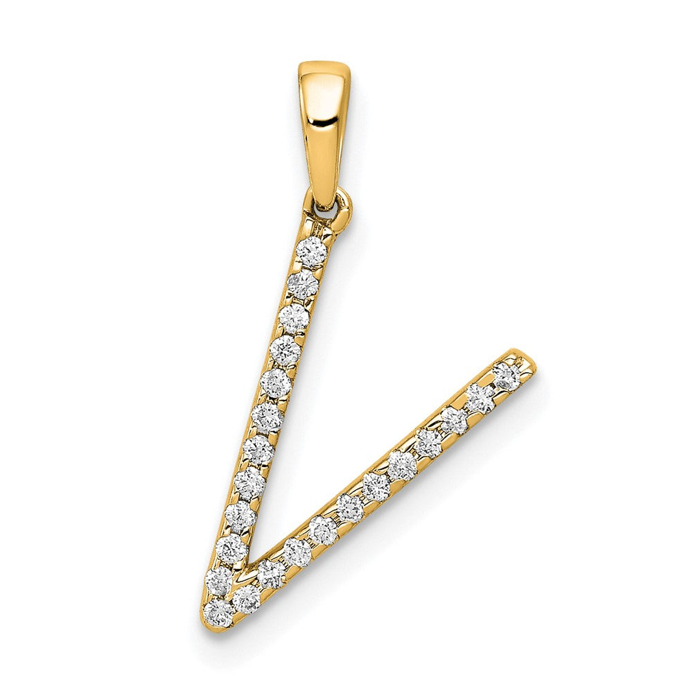 Image of ID 1 14K Yellow Gold Real Diamond Letter V Initial Pendant