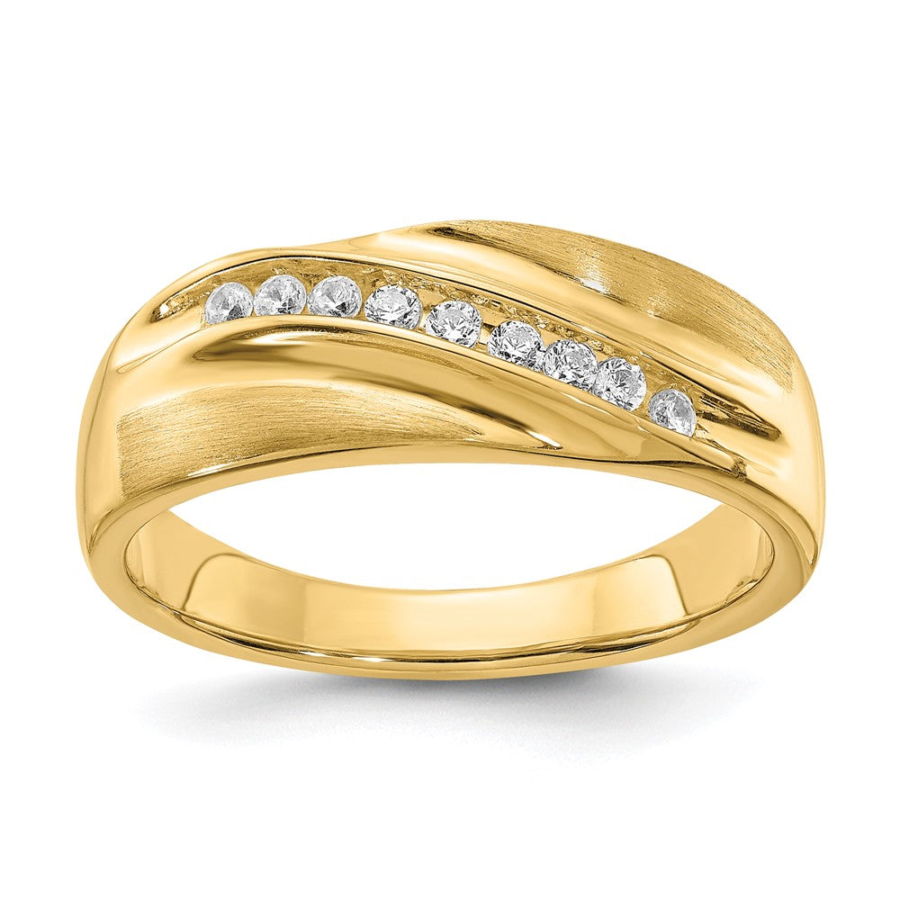 Image of ID 1 14K Yellow Gold Real Diamond Men's Band : Satin E/W