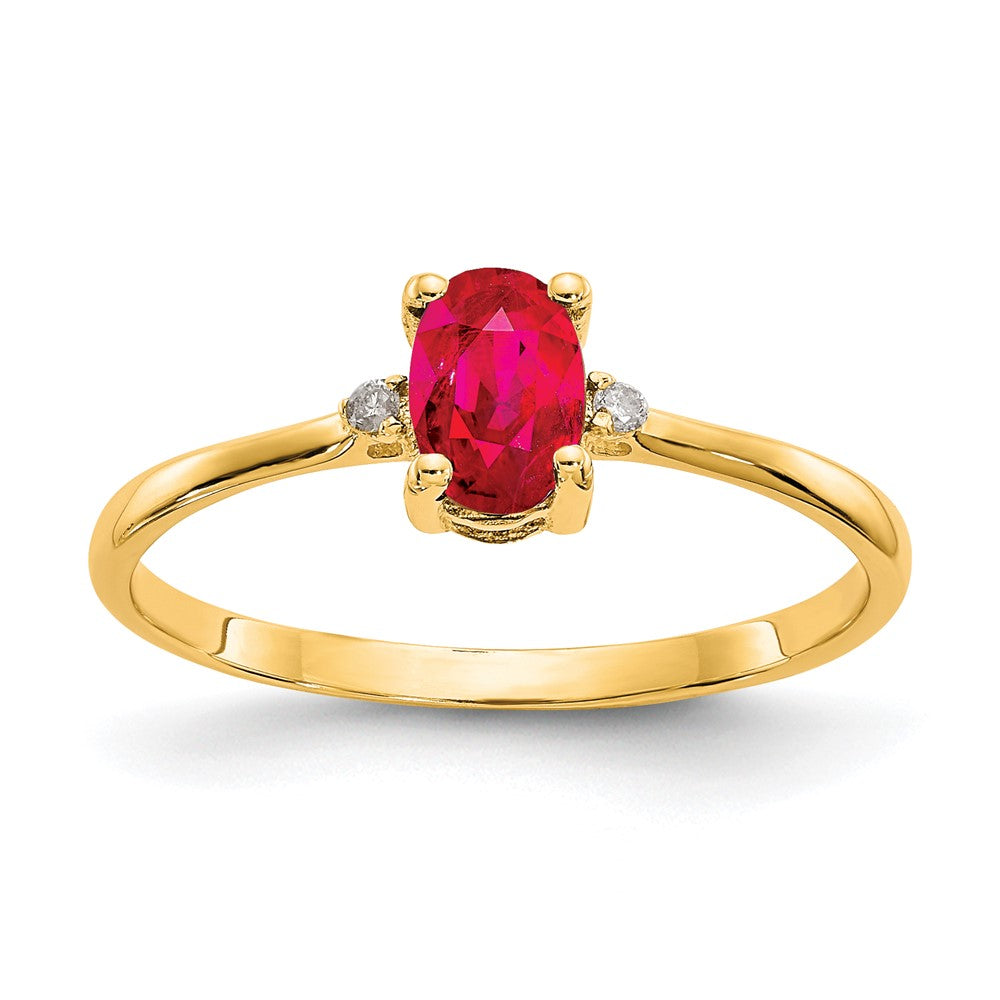 Image of ID 1 14K Yellow Gold Real Diamond & Ruby Birthstone Ring