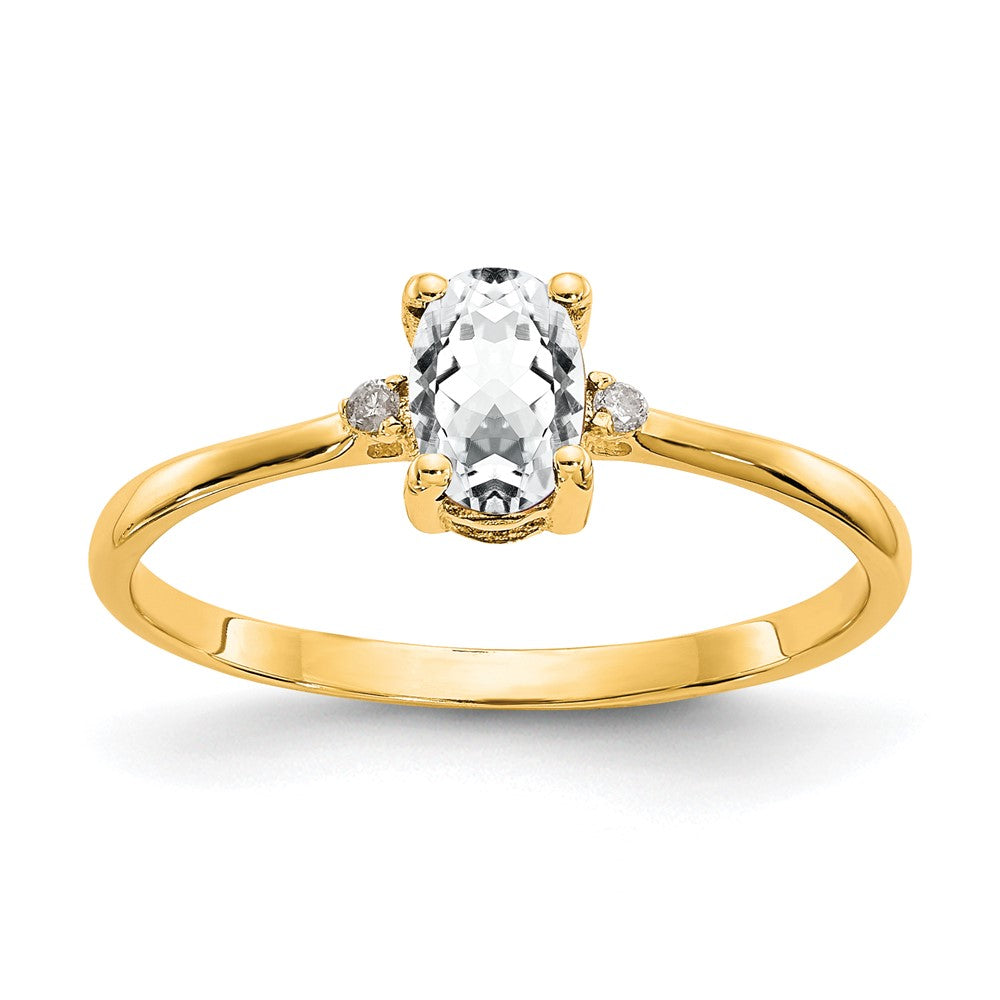 Image of ID 1 14K Yellow Gold Real Diamond & White Topaz Birthstone Ring