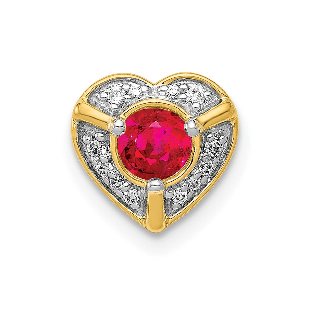 Image of ID 1 14K Yellow Gold Real Diamond and 25 Ruby Fancy Heart Chain Slide