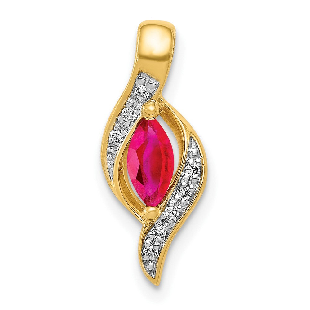 Image of ID 1 14K Yellow Gold Real Diamond and Marquise 25 Ruby Pendant