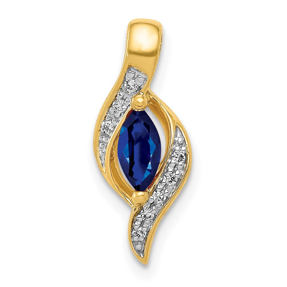 Image of ID 1 14K Yellow Gold Real Diamond and Marquise 29 Sapphire Pendant