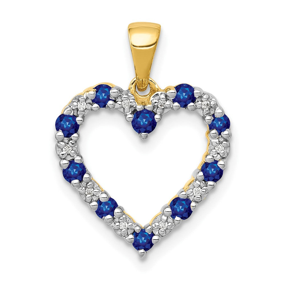 Image of ID 1 14K Yellow Gold Real Diamond and Sapphire Heart Pendant