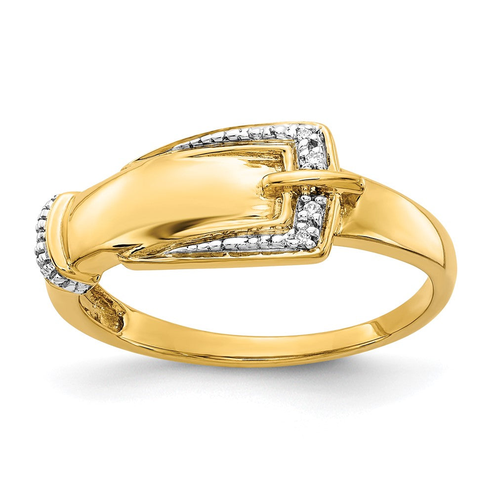 Image of ID 1 14K Yellow Gold Rhodium Real Diamond Buckle Ring