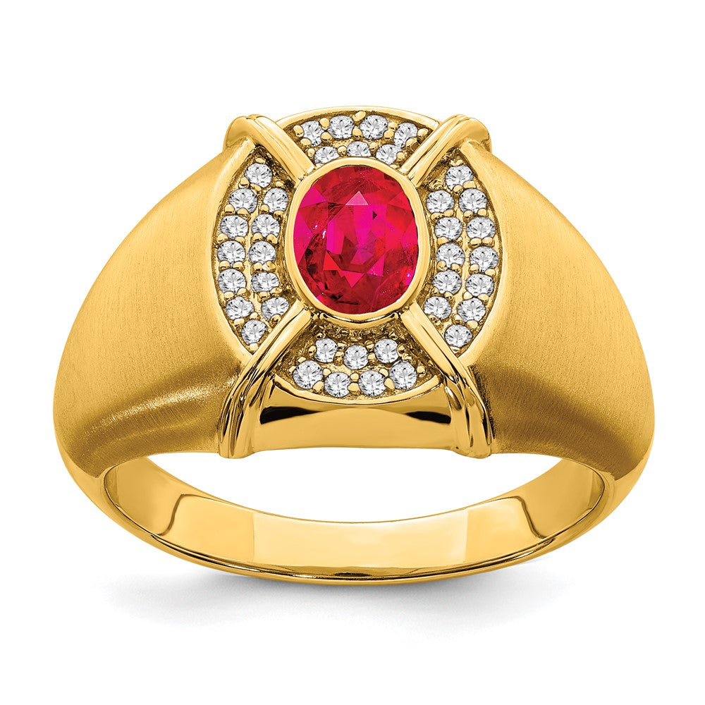 Image of ID 1 14K Yellow Gold Ruby and Real Diamond Mens Ring