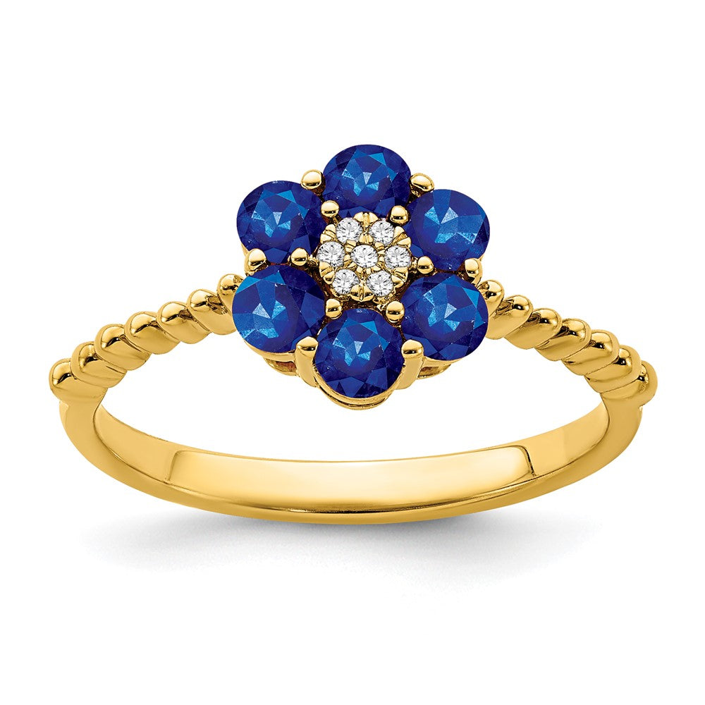 Image of ID 1 14K Yellow Gold Sapphire and Real Diamond Floral Ring