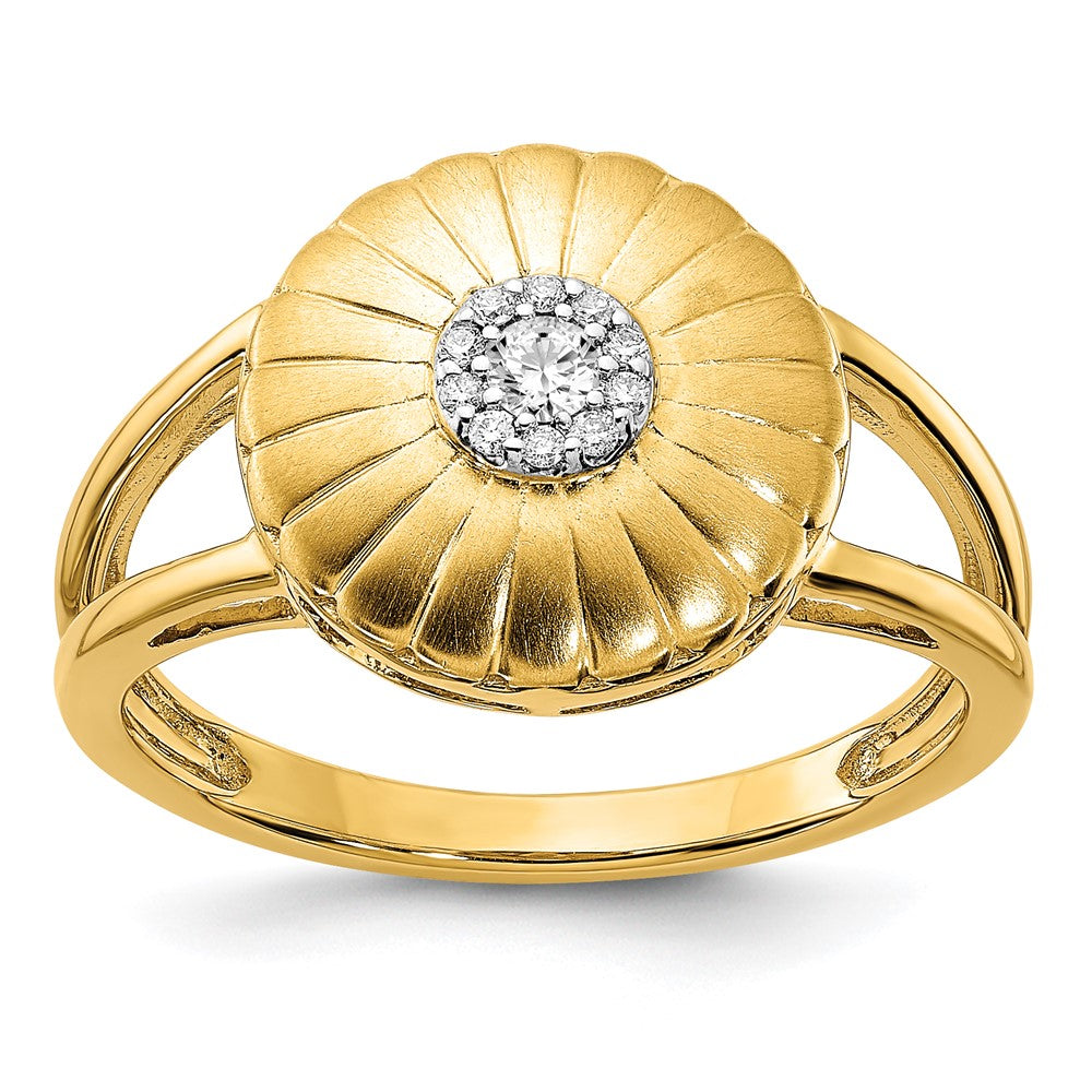 Image of ID 1 14K Yellow Gold Satin Real Diamond Flower Ring