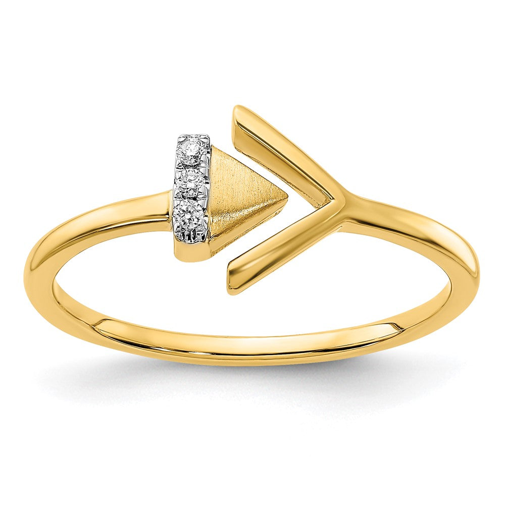 Image of ID 1 14K Yellow Gold Satin/Polished Real Diamond Sideways Double Triangle Ring