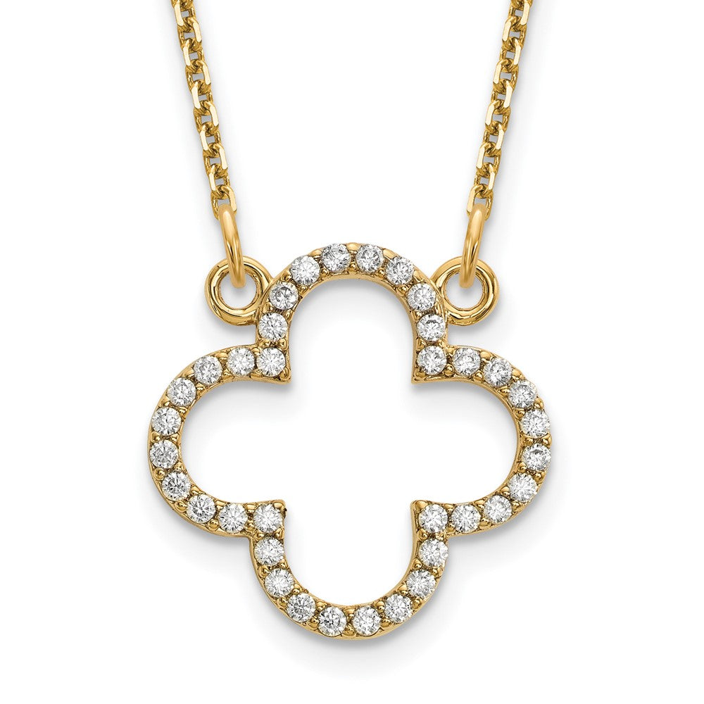Image of ID 1 14K Yellow Gold Small Real Diamond Quatrefoil Design Necklace