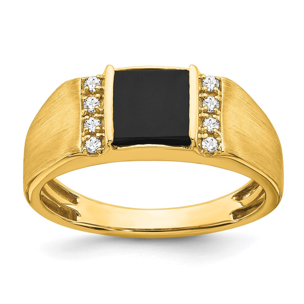 Image of ID 1 14K Yellow Gold Square Onyx and Real Diamond Mens Ring