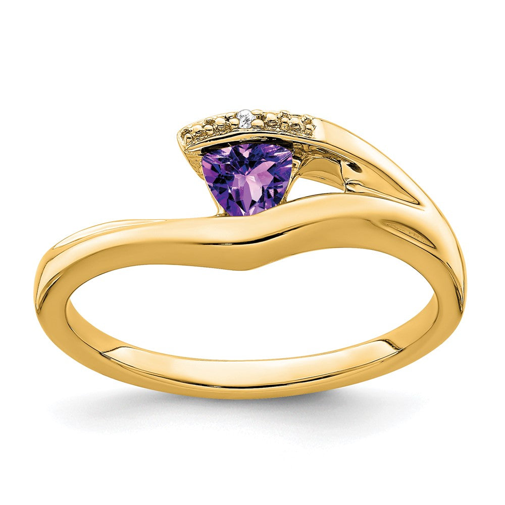 Image of ID 1 14K Yellow Gold Trillion Amethyst and Real Diamond Ring