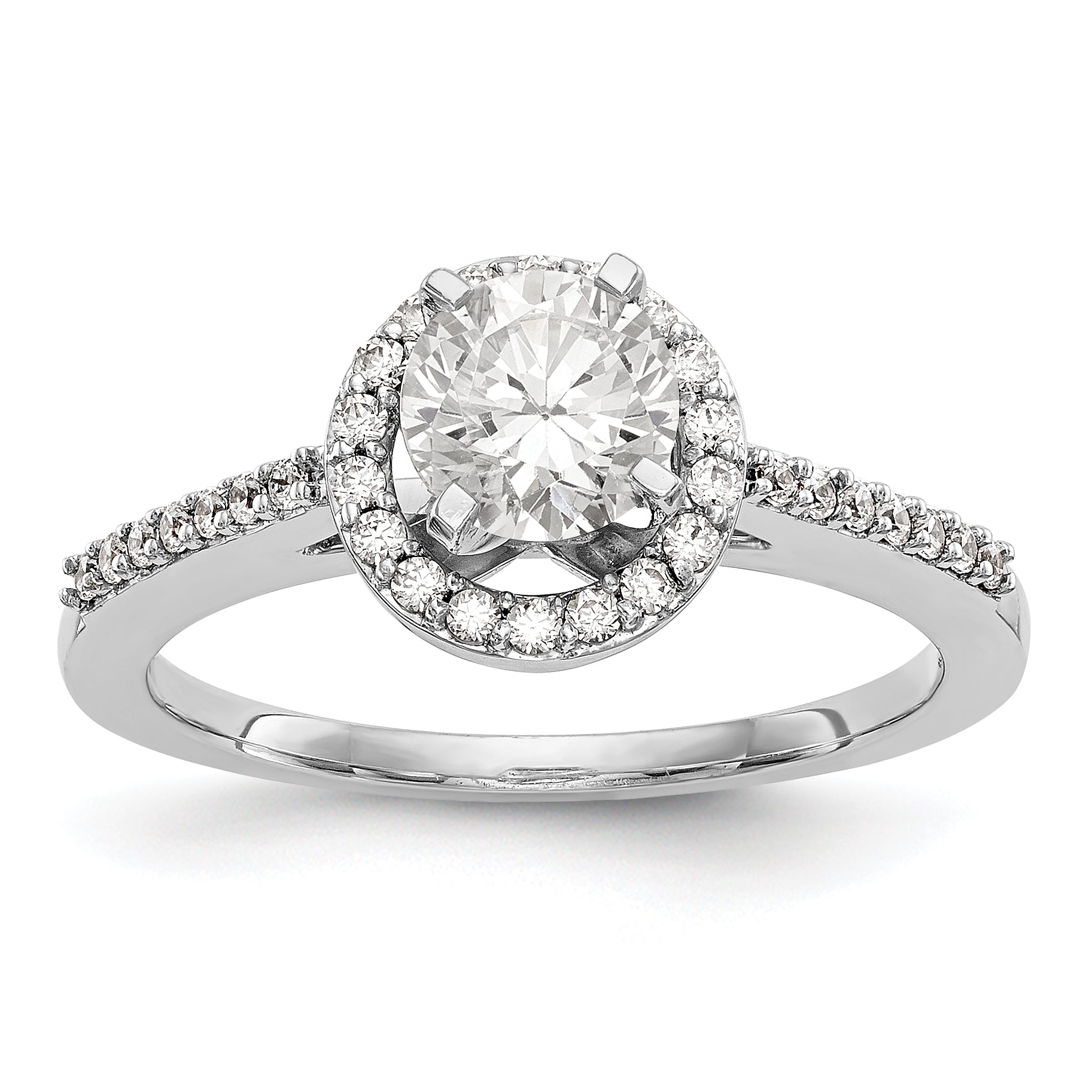 Image of ID 1 14KW Peg Set Simulated Diamond Round Halo Engagement Ring