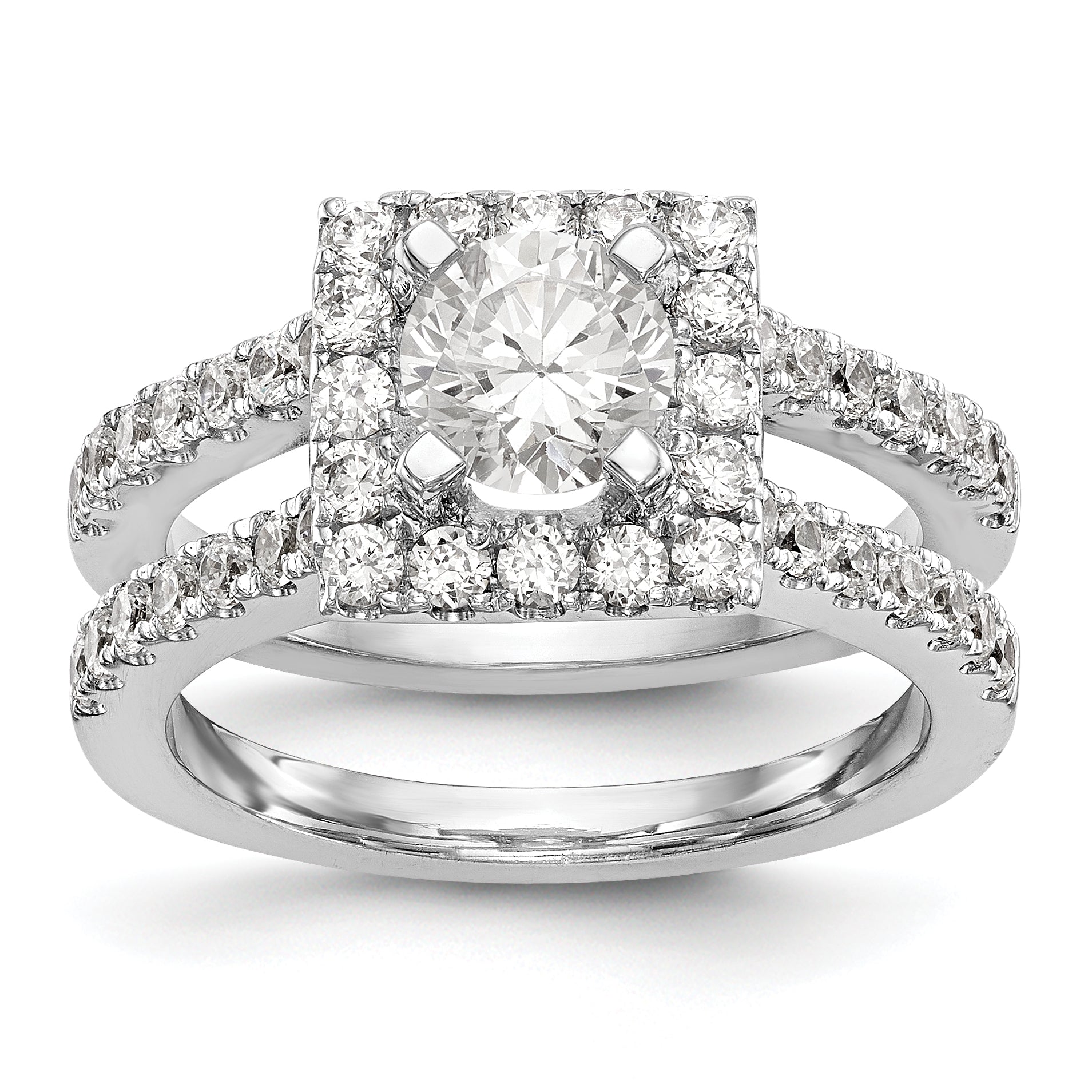 Image of ID 1 14KW Round Simulated Diamond Square Halo Engagement Ring