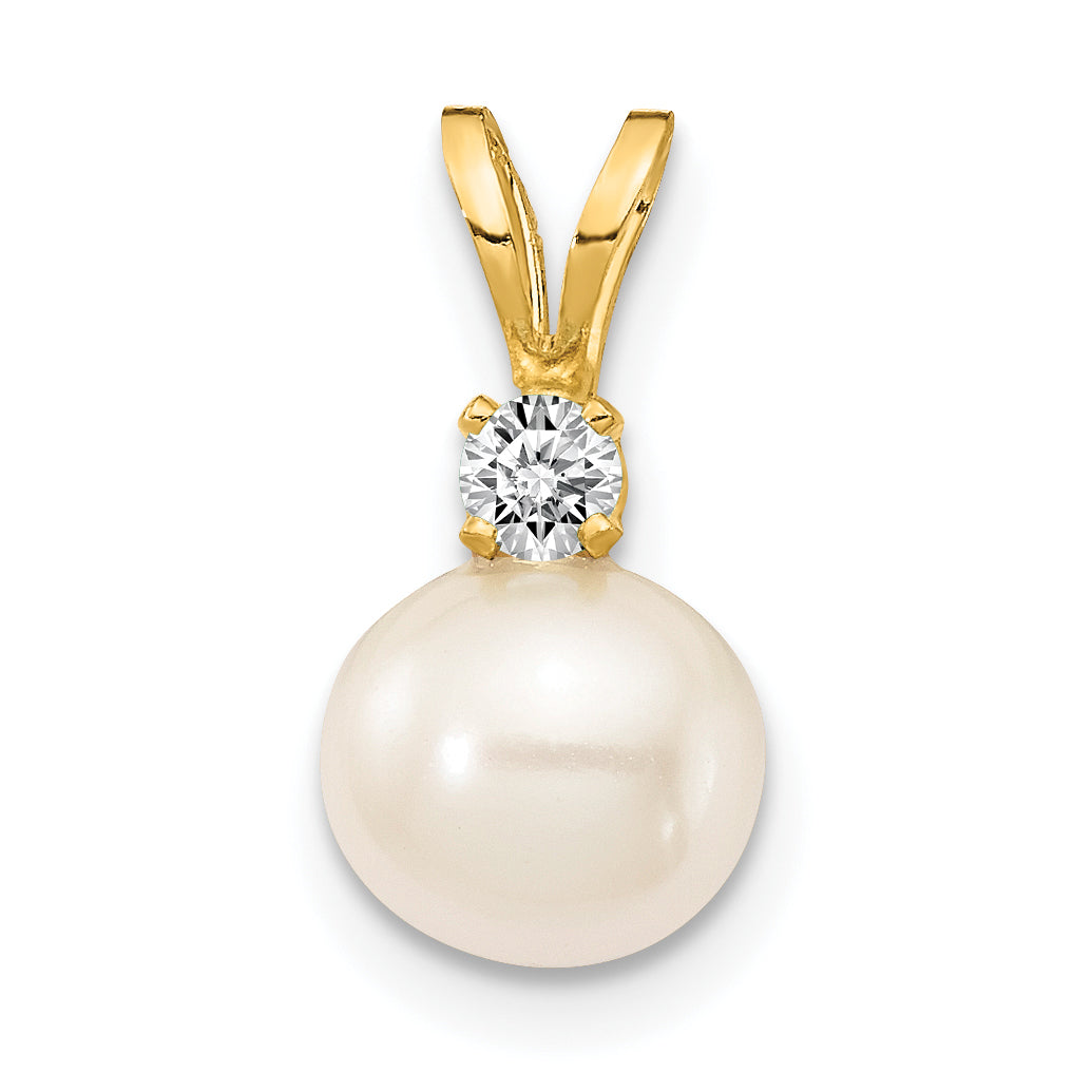 Image of ID 1 14k 6mm White FW Cultured Pearl A Diamond Pendant