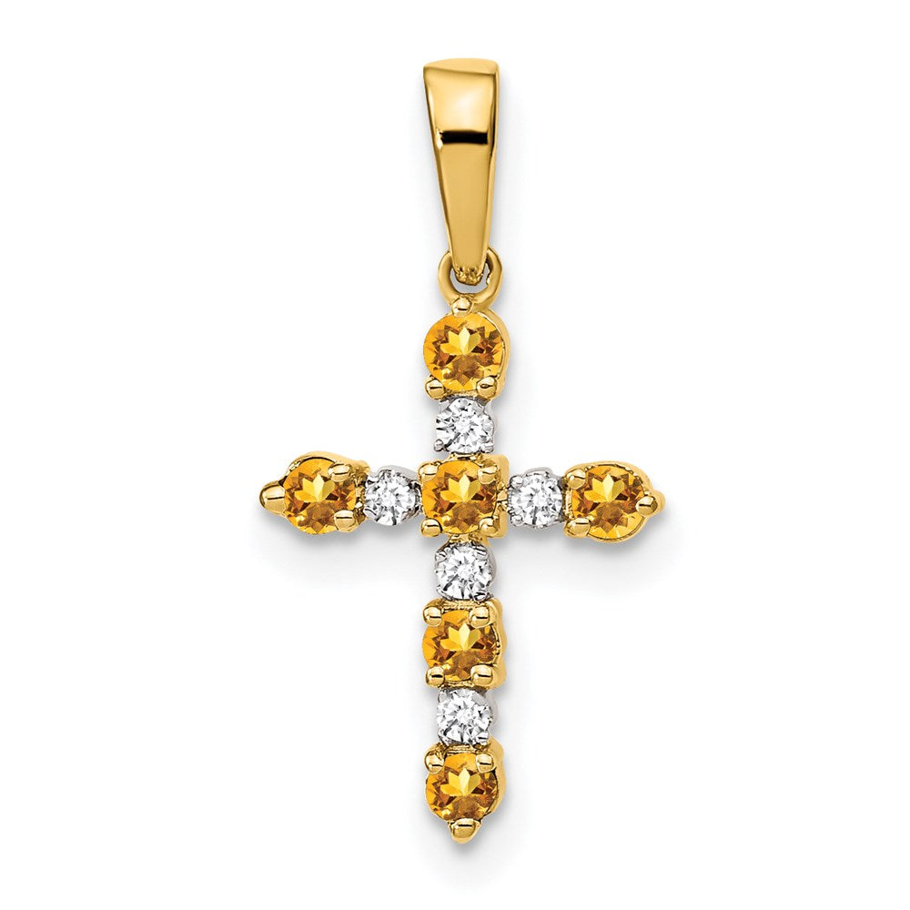 Image of ID 1 14k Citrine and Diamond Cross Pendant