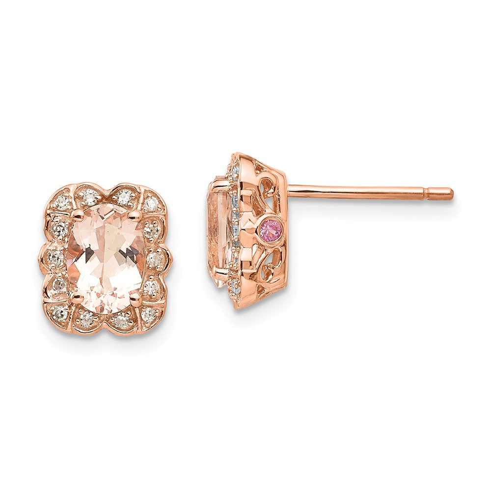 Image of ID 1 14k Rose Gold Diamond Pink Sapphire Morganite Post Earrings