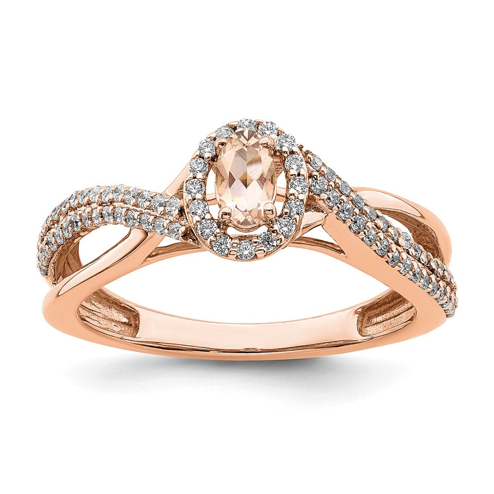 Image of ID 1 14k Rose Gold Morganite Real Diamond Halo Engagement Ring