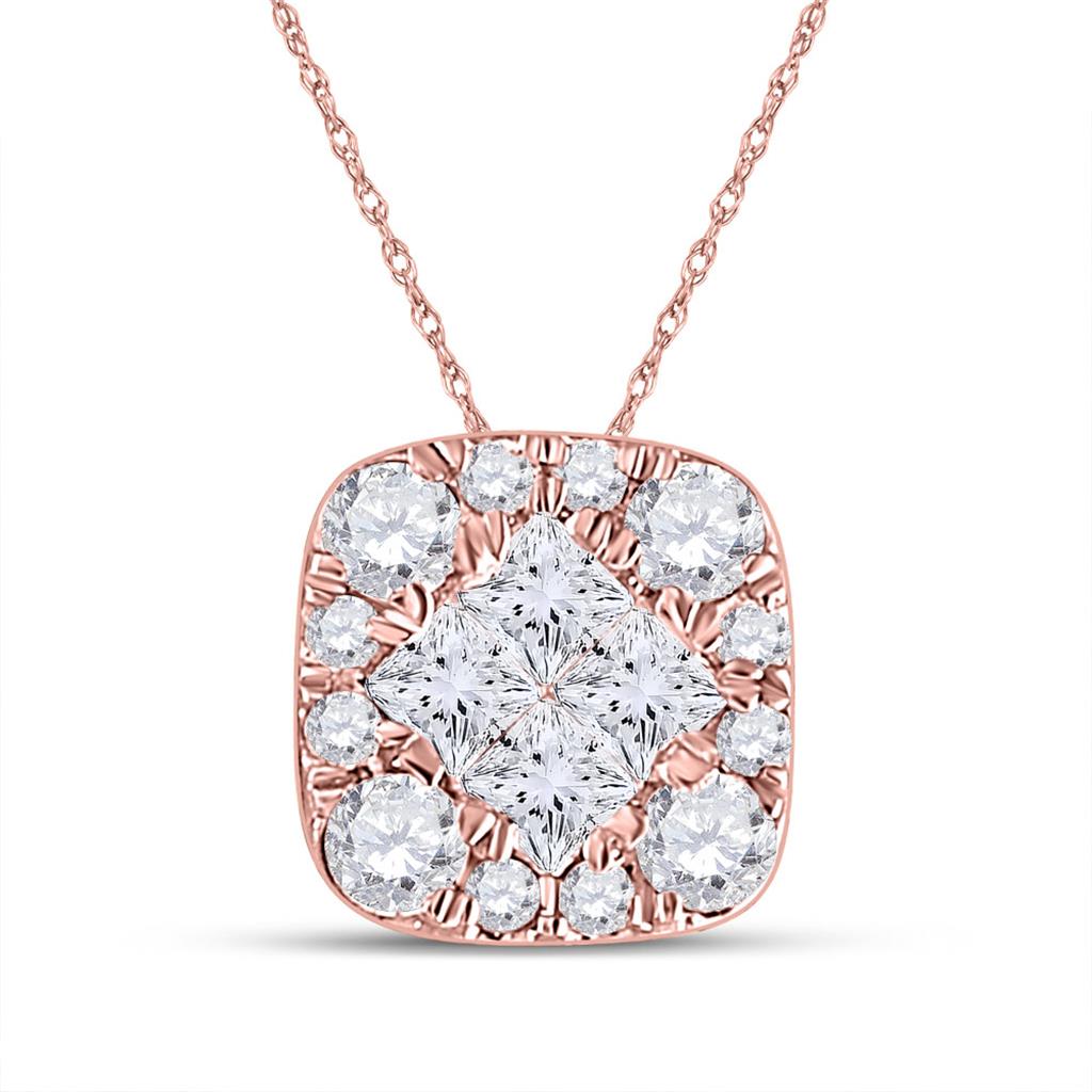 Image of ID 1 14k Rose Gold Princess Diamond Square Pendant 1/4 Cttw